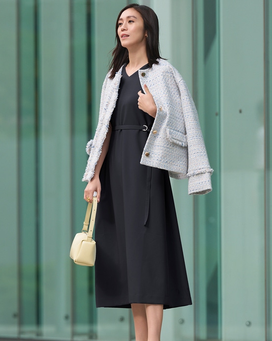 スポンジWクロス・ベルト付きワンピース