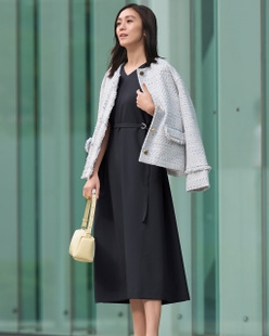 スポンジWクロス・ベルト付きワンピース