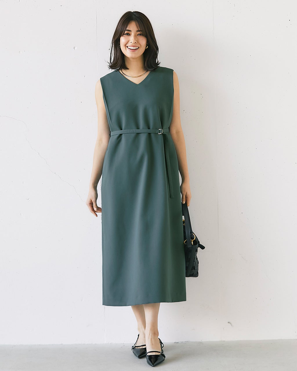 スポンジWクロス・ベルト付きワンピース/DoCLASSE