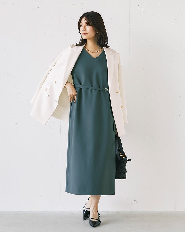 スポンジWクロス・ベルト付きワンピース 詳細画像 セージ 5