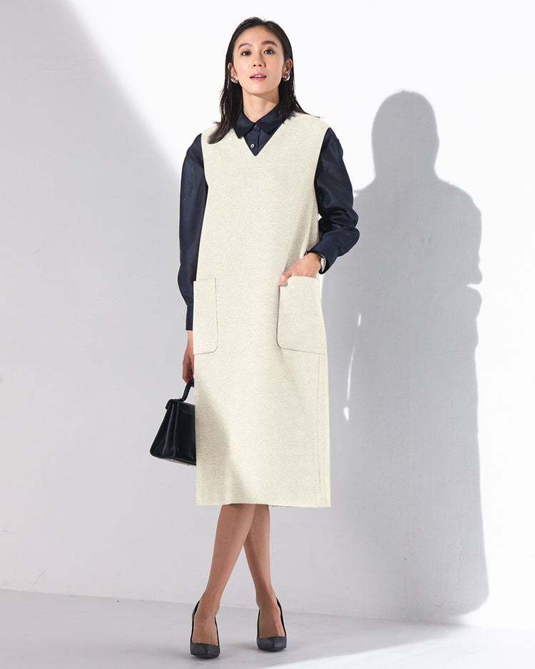 ツイード・Vネックジャンパースカート 詳細画像 オフホワイト 1