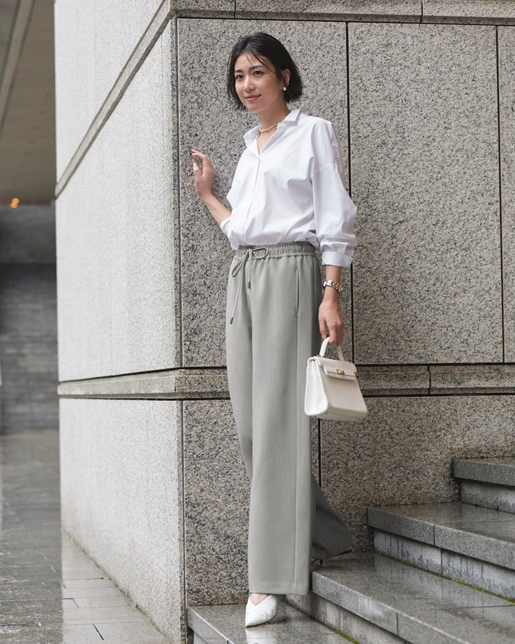 スポンジWクロス・イージーワイドパンツ 詳細画像 グレー 1