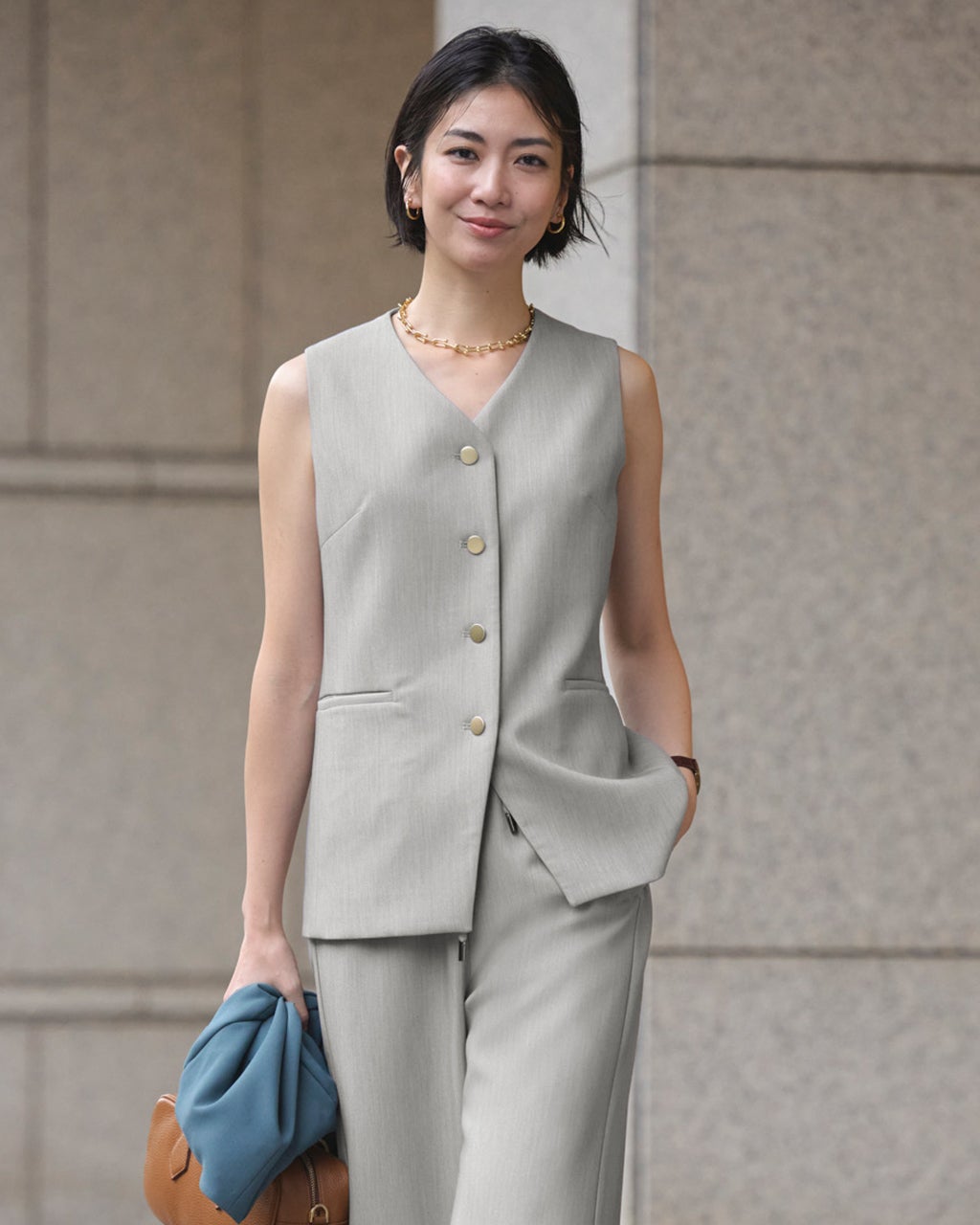 スポンジWクロス・コンパクトジレ(ミッドナイトブルー)/DoCLASSE