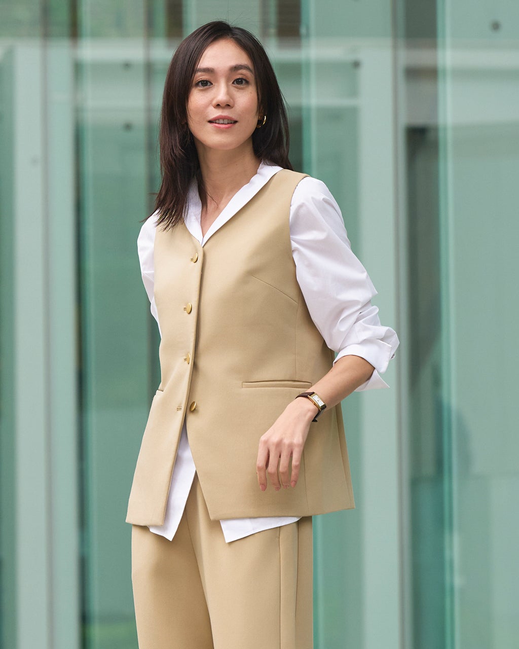 スポンジWクロス・コンパクトジレ(ミッドナイトブルー)/DoCLASSE