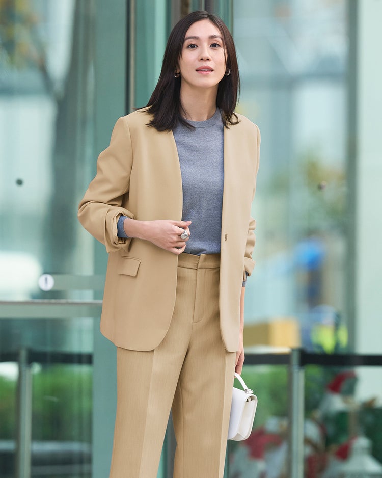 スポンジWクロス・ノーカラージャケット 詳細画像 ベージュ 1