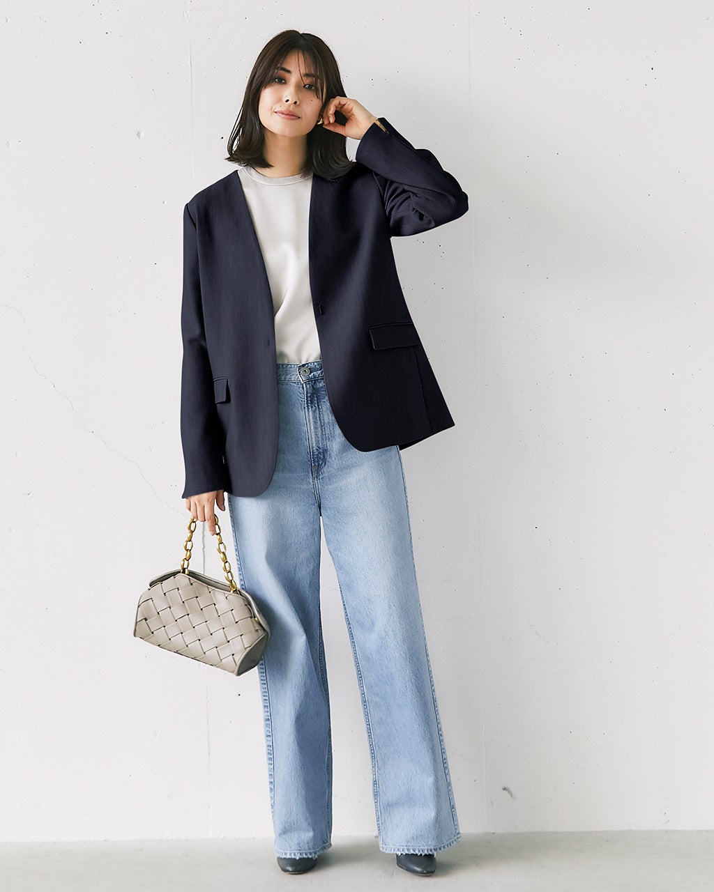 フォクシー ボンディング ノーカラージャケット 水色 38 スポンジWクロス・ノーカラージャケット/DoCLASSE