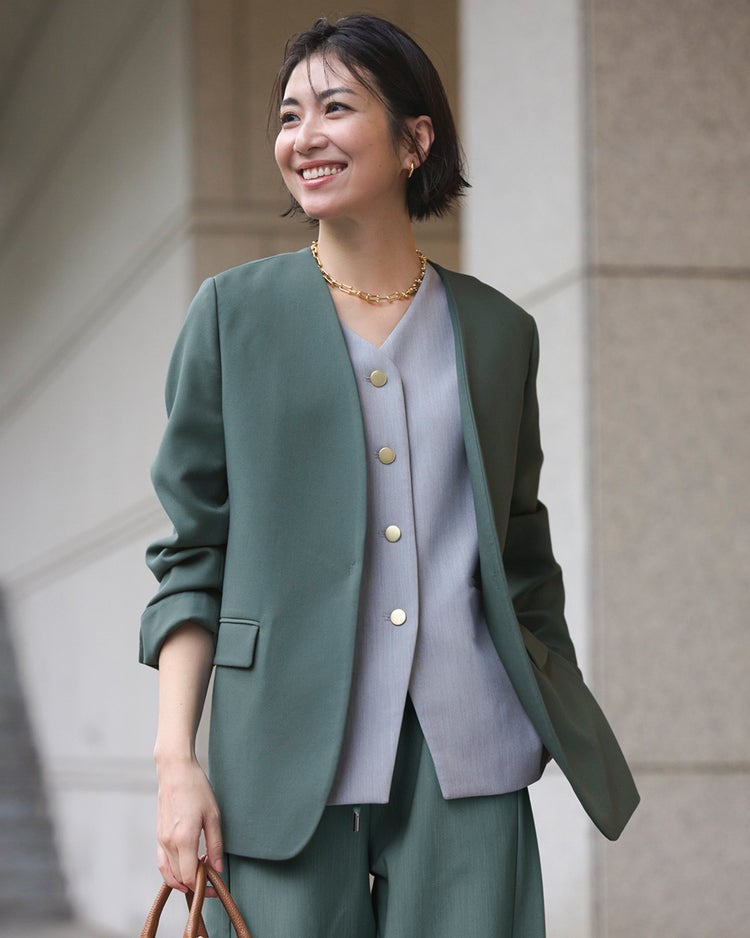 スポンジWクロス・ノーカラージャケット 詳細画像 セージ 1