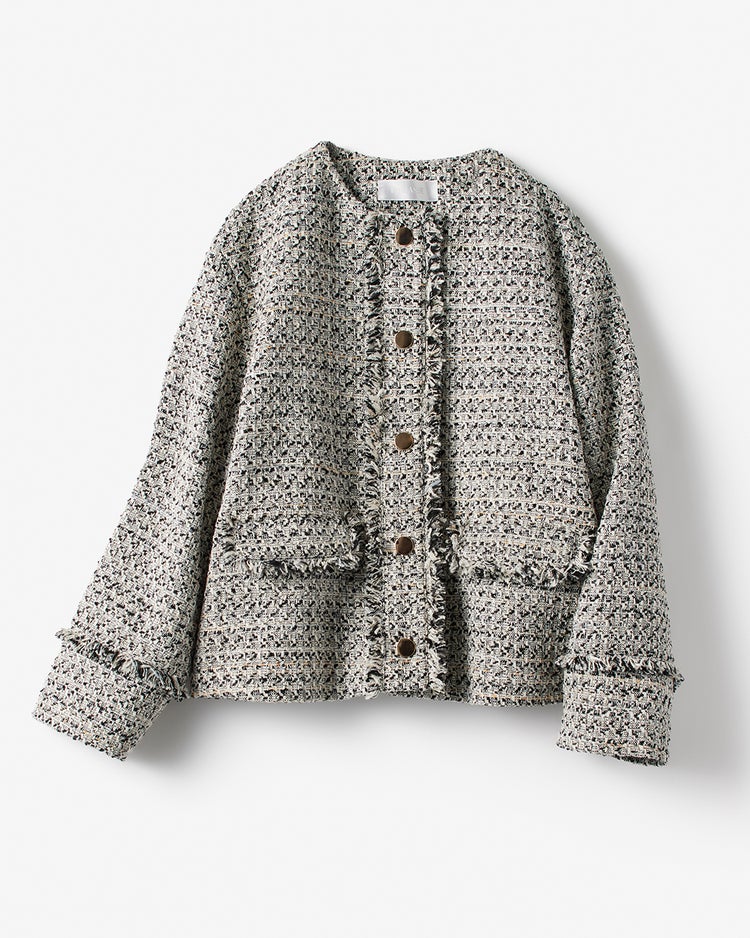 フリンジツイード・ノーカラージャケット 詳細画像 ブラックパターン 1