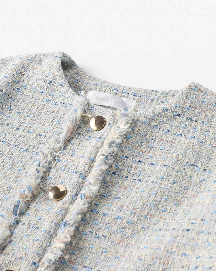 フリンジツイード・ノーカラージャケット 詳細画像 グレーブルー 3