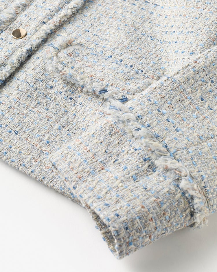 フリンジツイード・ノーカラージャケット 詳細画像 グレーブルー 4