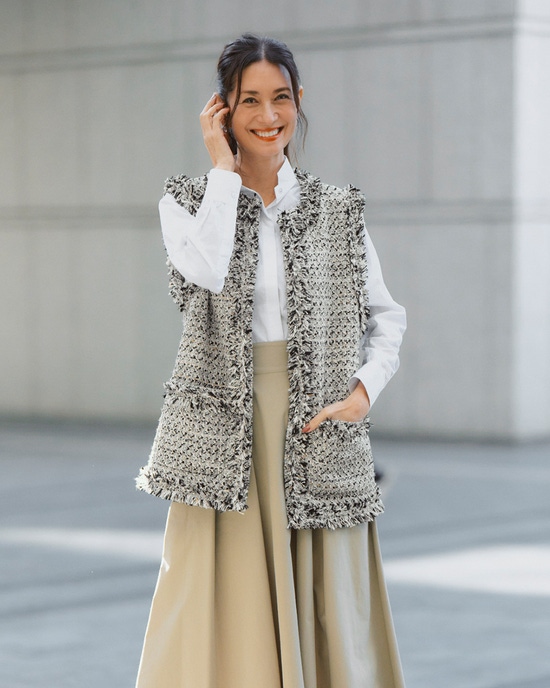 フリンジツイード・ノーカラージレ