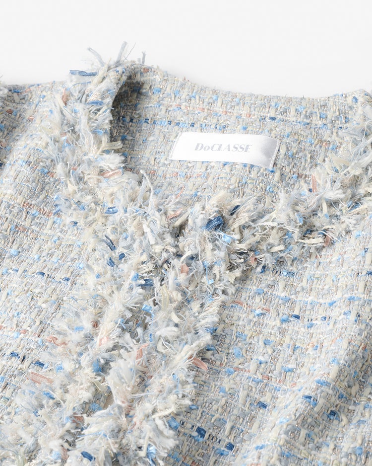 フリンジツイード・ノーカラージレ 詳細画像 グレーブルー 2