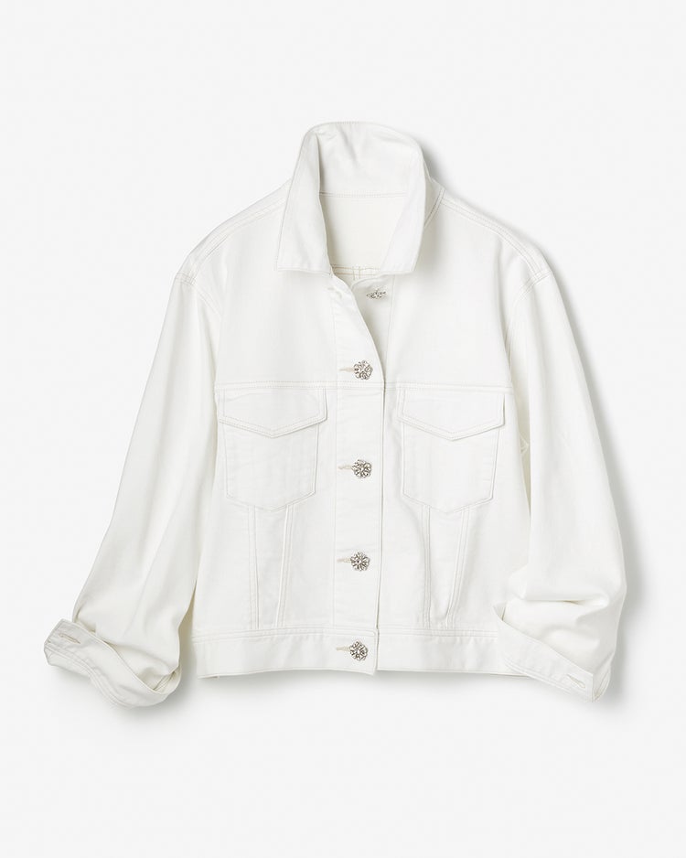 ビジューボタン・ストレッチデニムジャケット 詳細画像 ホワイト 1