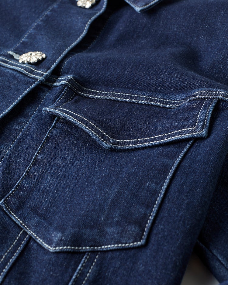 ビジューボタン・ストレッチデニムジャケット 詳細画像 インディゴ 6