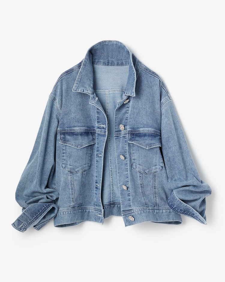 ビジューボタン・ストレッチデニムジャケット 詳細画像 ライトインディゴ 4