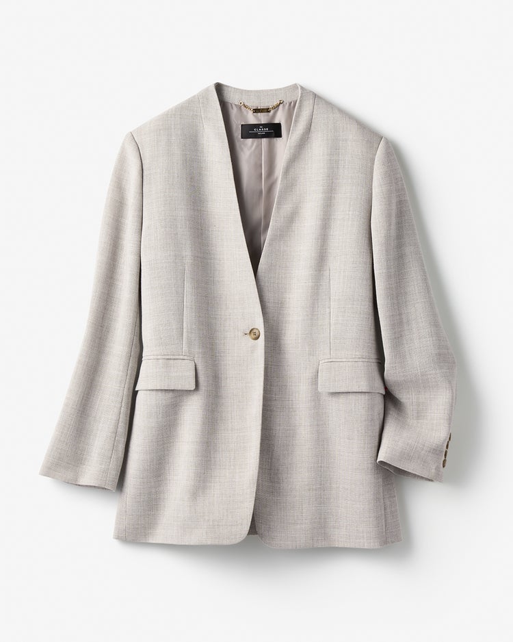 バルキーリネンタッチ・Vノーカラージャケット 詳細画像 ライトグレー 2