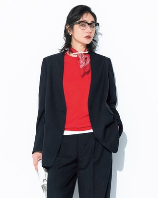 バルキーリネンタッチ・Vノーカラージャケット