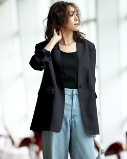 バルキーリネンタッチ・Vノーカラージャケット