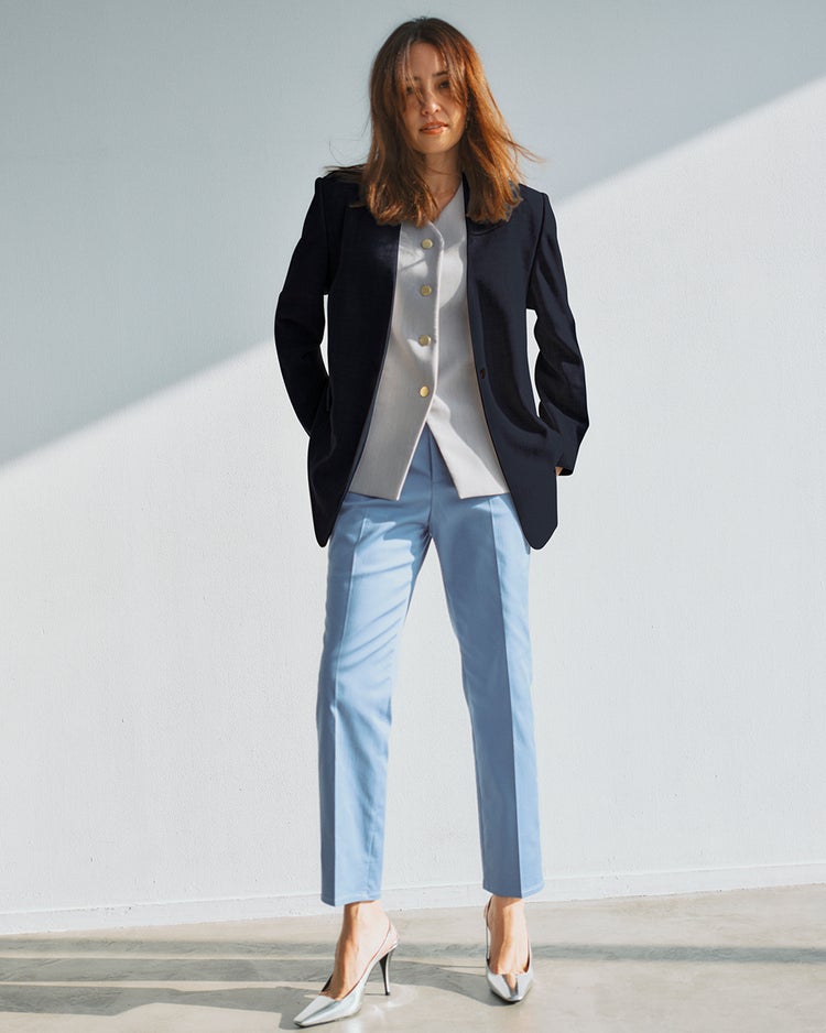 バルキーリネンタッチ・Vノーカラージャケット 詳細画像 ダークネイビー 2