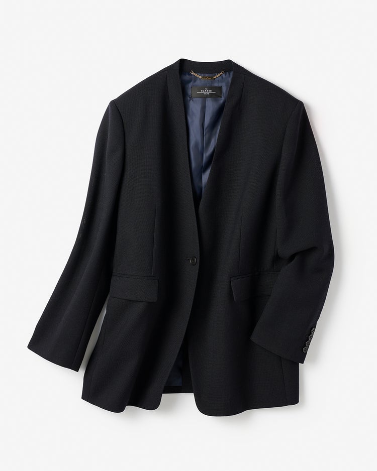 バルキーリネンタッチ・Vノーカラージャケット 詳細画像 ダークネイビー 3