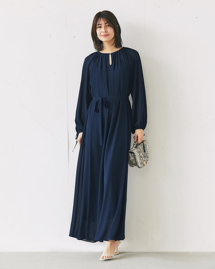シアーシフォン・ギャザーベルトワンピース 詳細画像 ネイビー 2