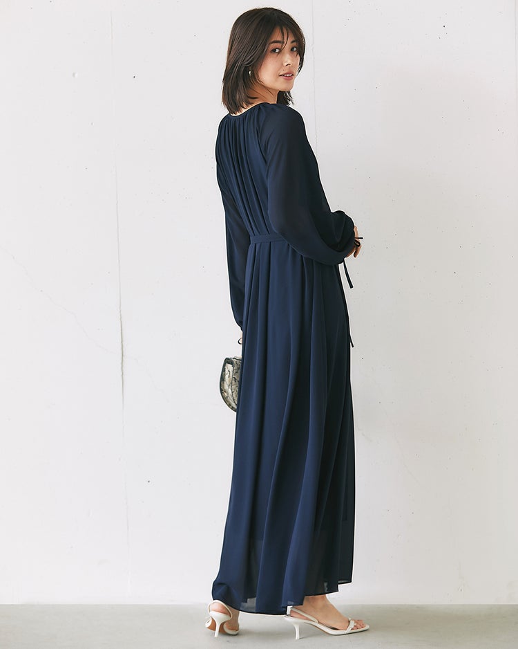 シアーシフォン・ギャザーベルトワンピース 詳細画像 ネイビー 3