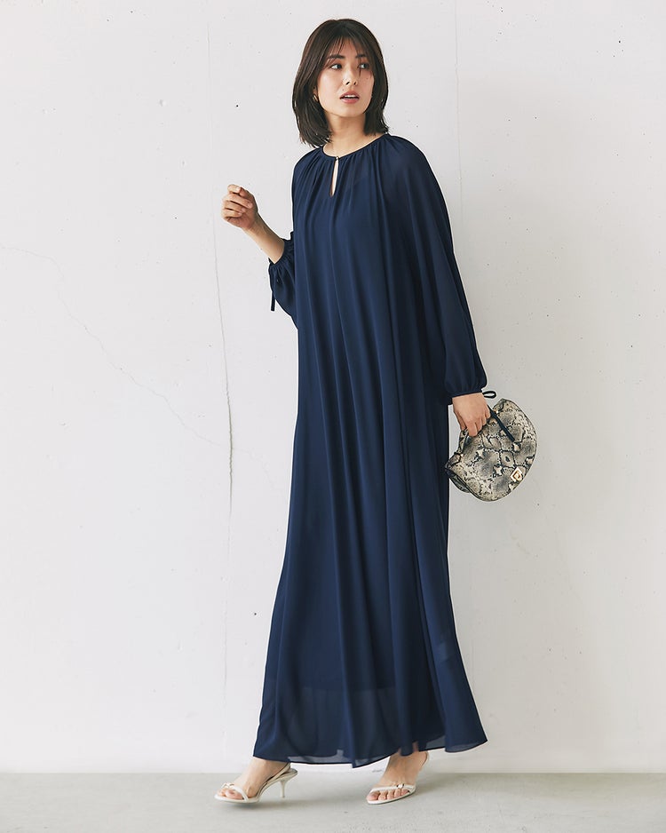 シアーシフォン・ギャザーベルトワンピース 詳細画像 ネイビー 4