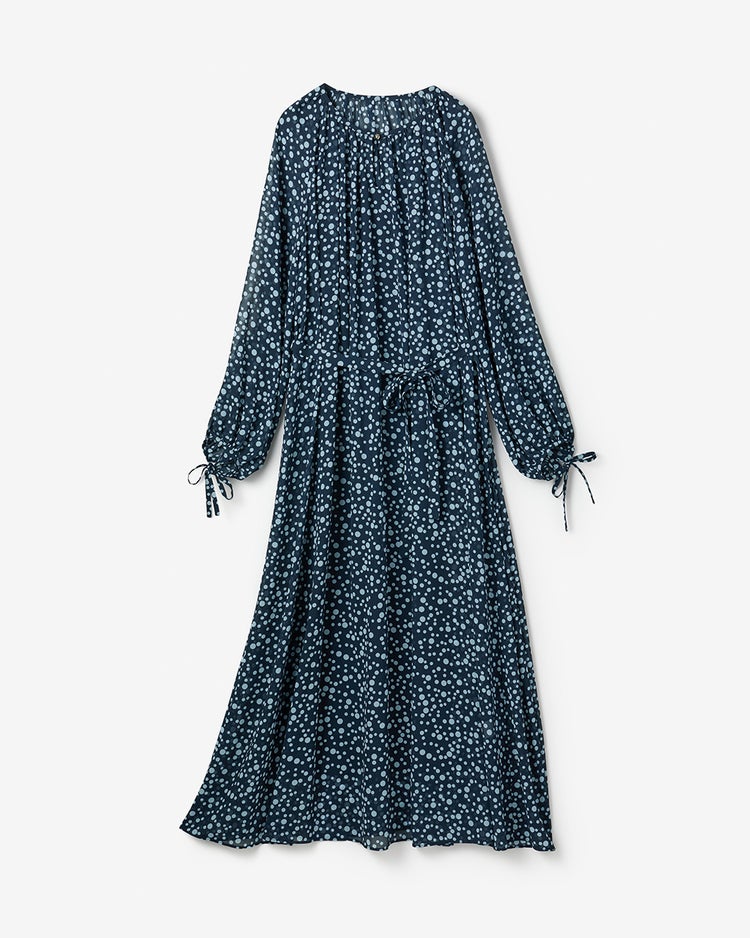 シアーシフォン・ギャザーベルトワンピース 詳細画像 ネイビーパターン 2
