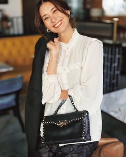 シアーシフォン・ピンタックフリルブラウス