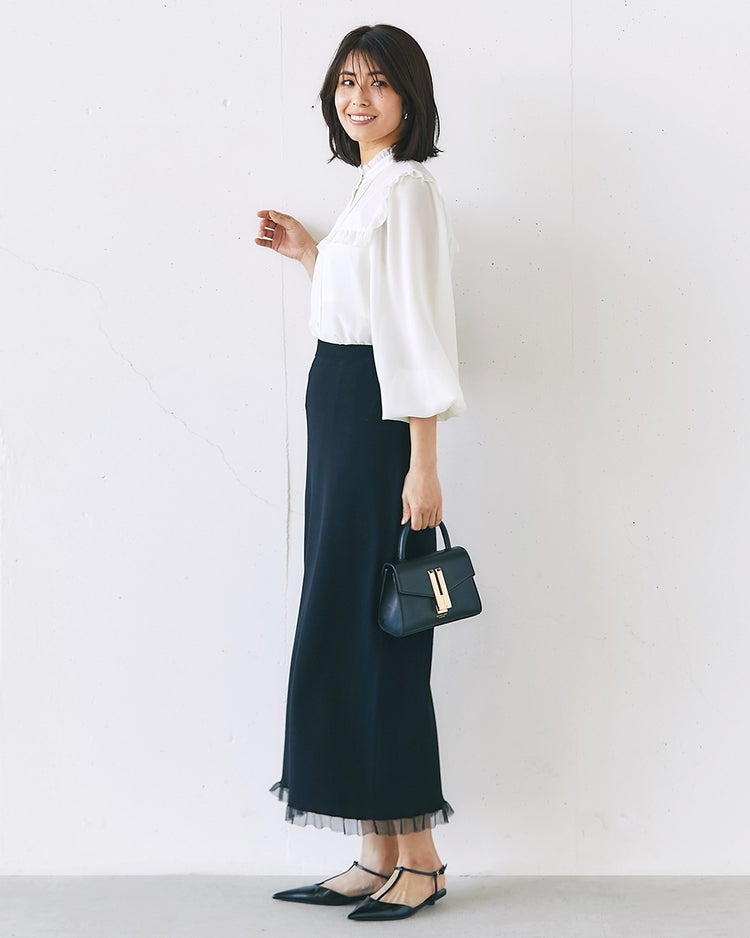 シアーシフォン・ピンタックフリルブラウス 詳細画像 アイボリー 2