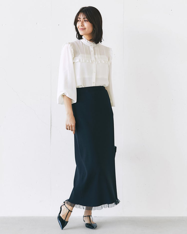 シアーシフォン・ピンタックフリルブラウス 詳細画像 アイボリー 3