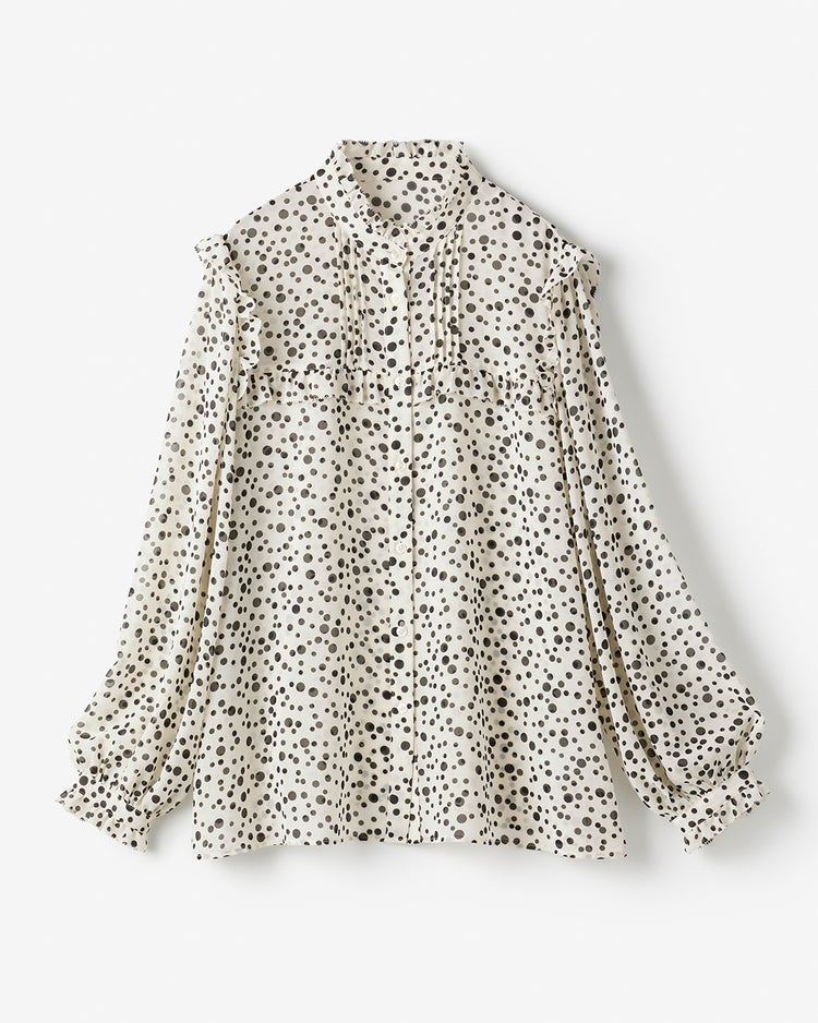 シアーシフォン・ピンタックフリルブラウス 詳細画像 アイボリーパターン 2