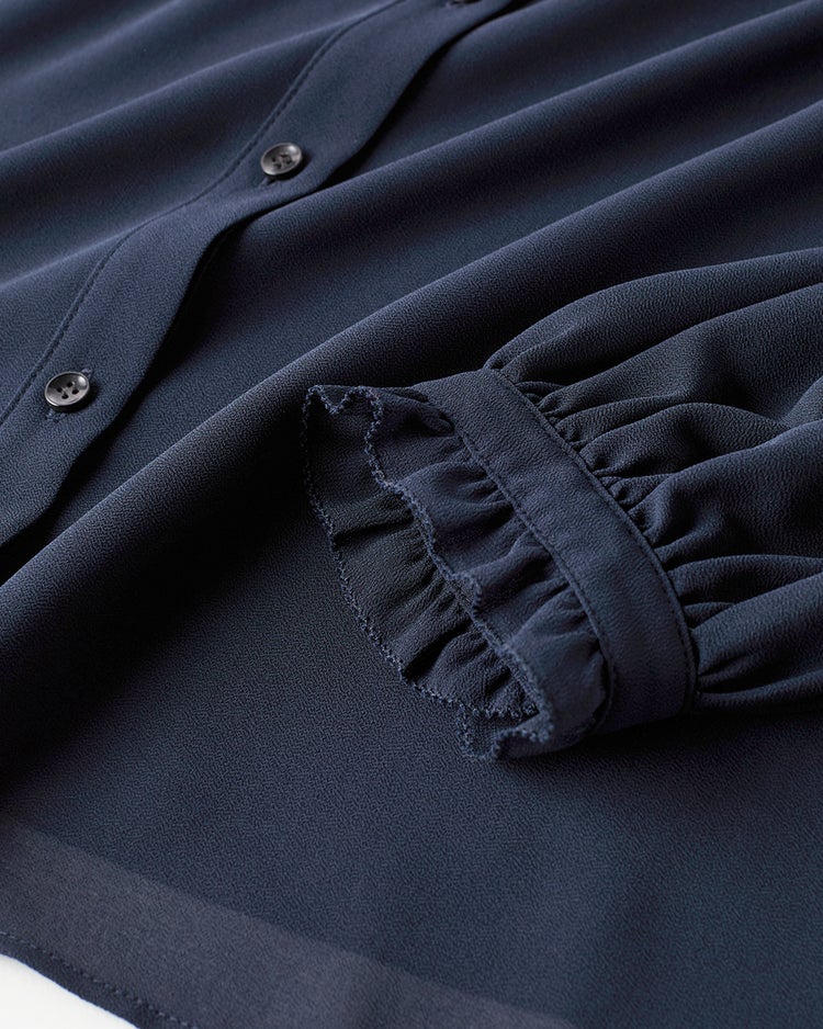 シアーシフォン・ピンタックフリルブラウス 詳細画像 ネイビー 3