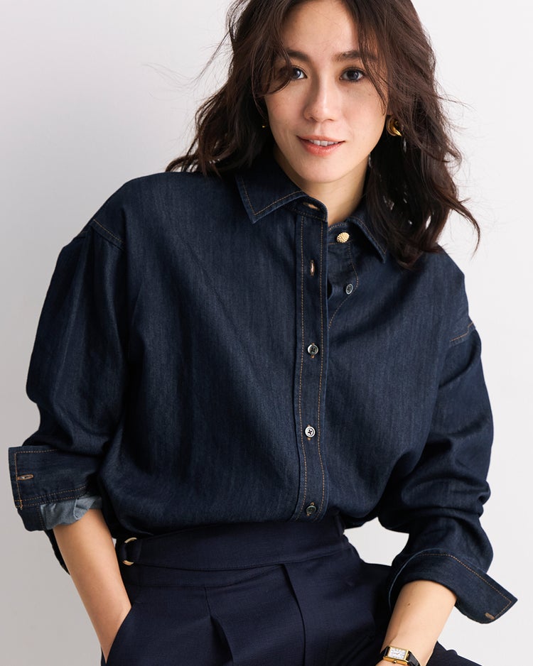 ボウタイデザイン・デニムシャツ 詳細画像 インディゴ 1