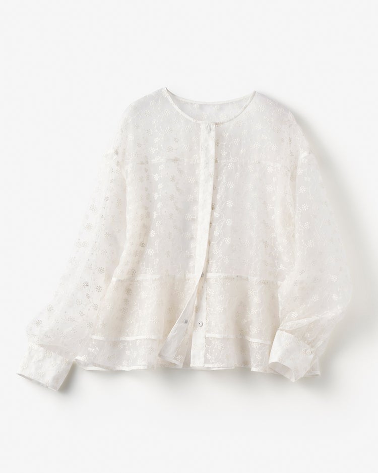 フラワー刺繍・オーガンジーフリルブラウス 詳細画像 ホワイト 2