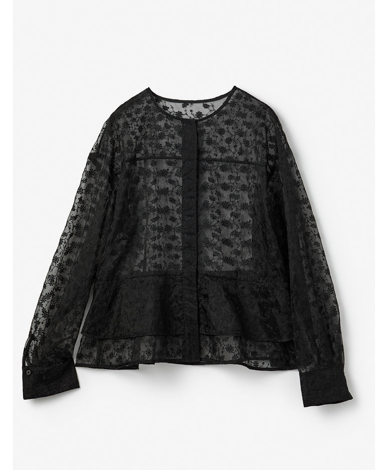 フラワー刺繍・オーガンジーフリルブラウス 詳細画像 ブラック 3