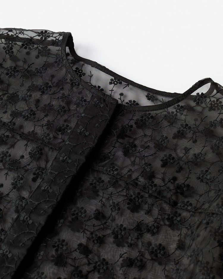 フラワー刺繍・オーガンジーフリルブラウス 詳細画像 ブラック 4