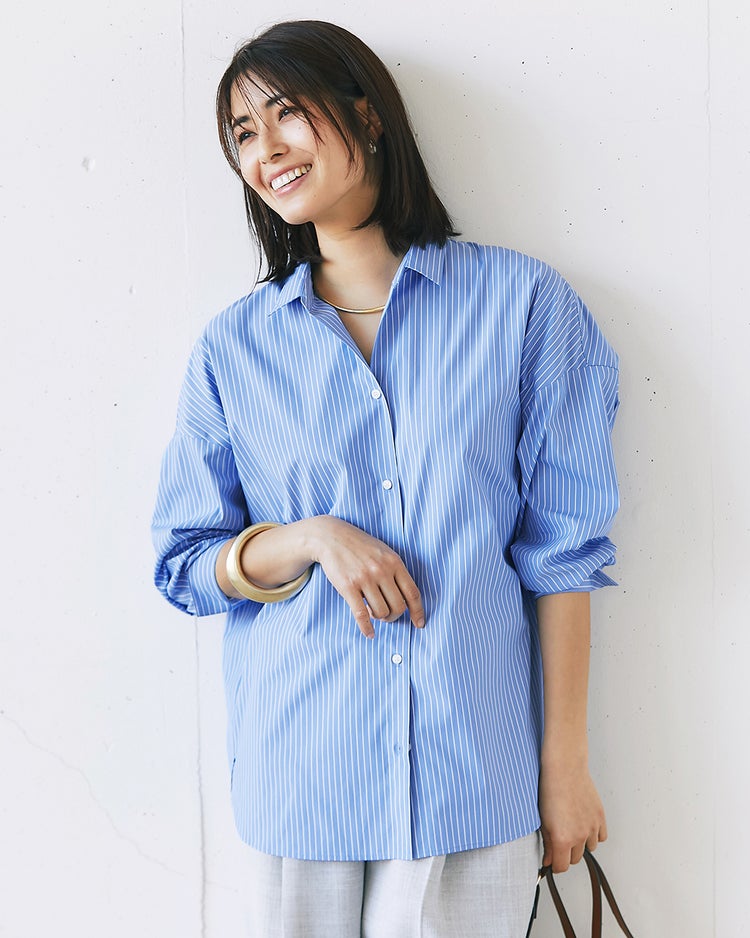 UVイージーケア・抜け感フォルムシャツ 詳細画像 サックス・パターン 1