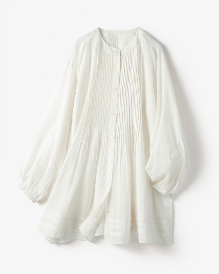 コットンボイル・ピンタックロングブラウス 詳細画像 ホワイト 2
