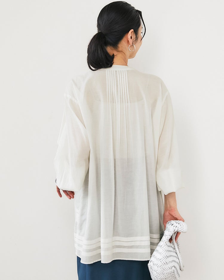 コットンボイル・ピンタックロングブラウス 詳細画像 ホワイト 4