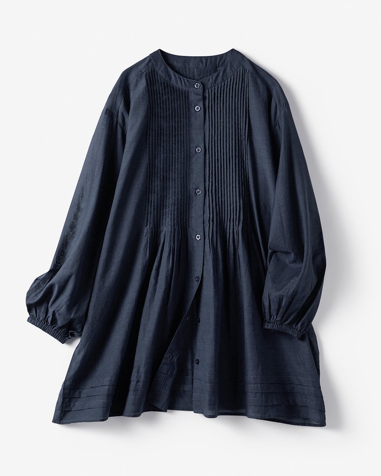 コットンボイル・ピンタックロングブラウス 詳細画像 ネイビー 2
