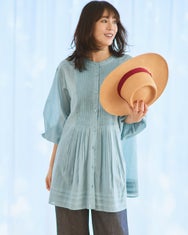 コットンボイル・ピンタックロングブラウス