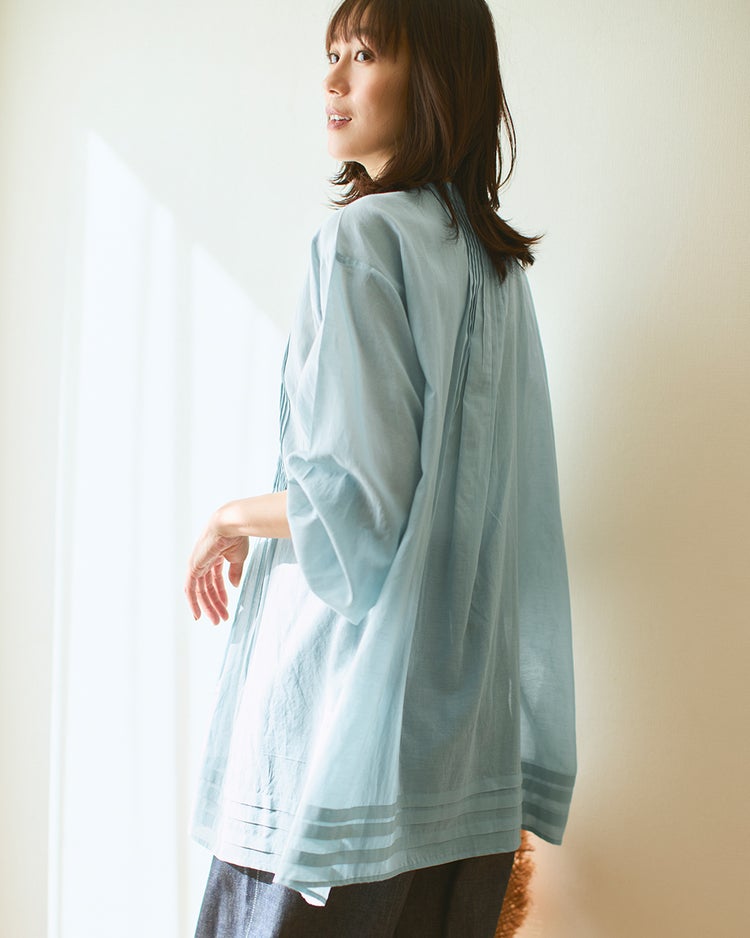 コットンボイル・ピンタックロングブラウス 詳細画像 ミントグリーン 2