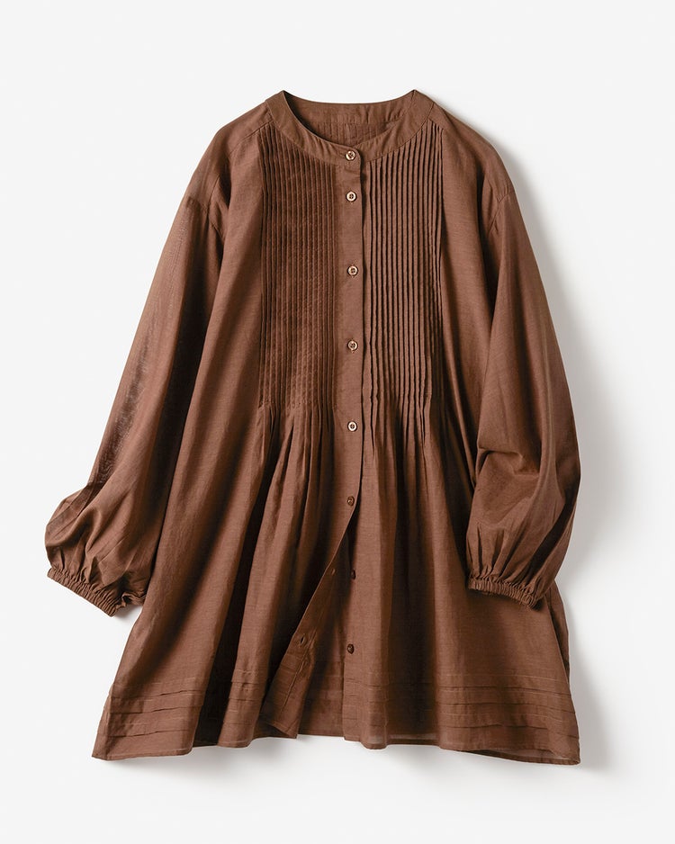 コットンボイル・ピンタックロングブラウス 詳細画像 ブラウン 6