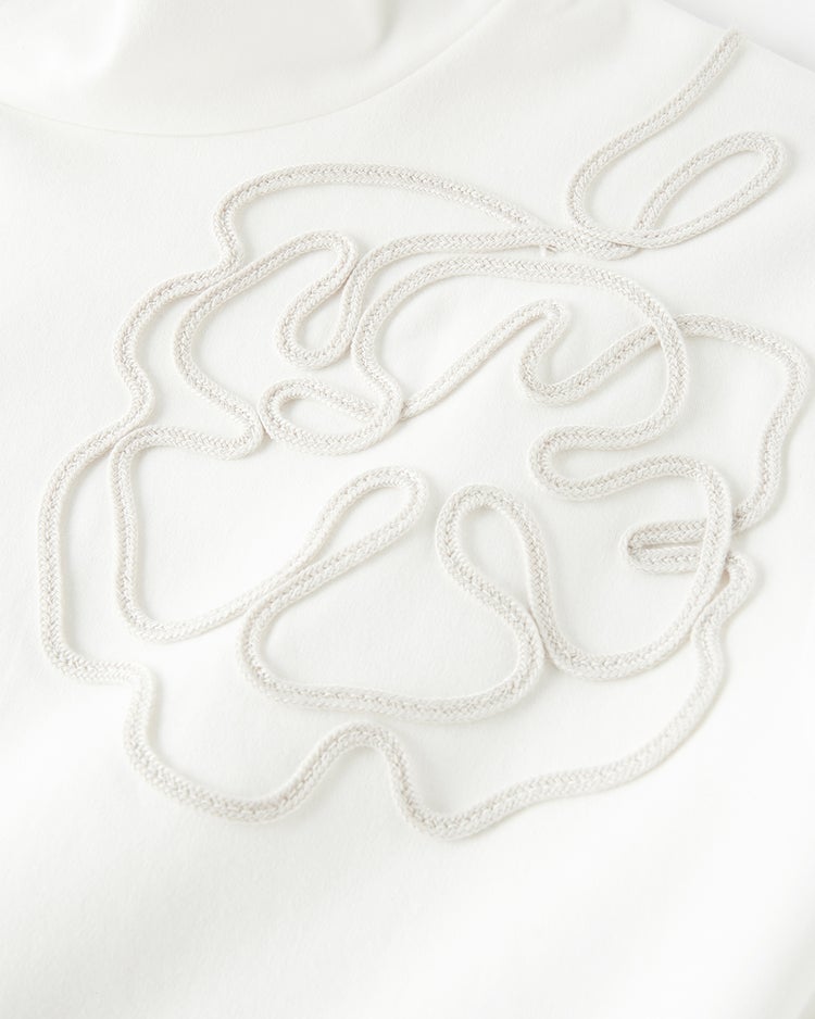 超長綿ハイネック／フラワーモチーフ 詳細画像 オフホワイト 3