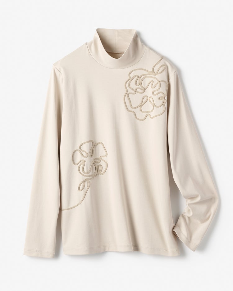 超長綿ハイネック／フラワーモチーフ 詳細画像 ライトグレー 3