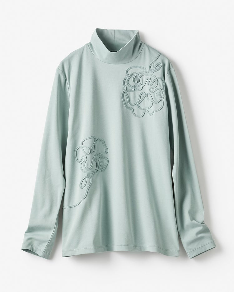 超長綿ハイネック／フラワーモチーフ 詳細画像 ダスティーブルー 3