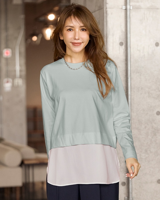 超長綿・異素材コンビプルオーバー