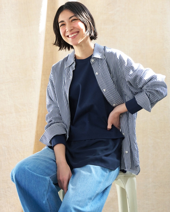 超長綿・異素材コンビプルオーバー