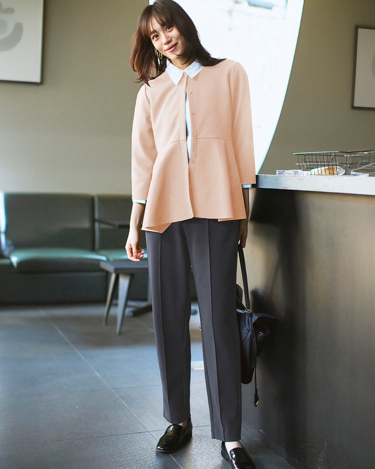 イージージョーゼット・ペプラムブラウス 詳細画像 ピンクベージュ 1